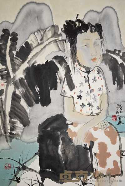 刘庆和  蕉荫小憩 镜心 68.5×46cm